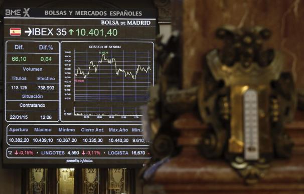 El IBEX cae a mediodía más del 2 % lastrado por los bancos y Telefónica