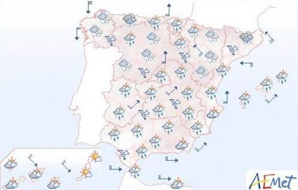 Precipitaciones localmente fuertes en el norte peninsular y en Cádiz