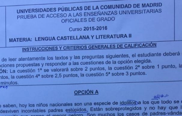 Último examen de Selectividad de Lengua Castellana y Literatura de Madrid