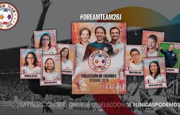Unidos Podemos presenta su colección de cromos de la selección, con Iglesias, Garzón y Colau en la alineación