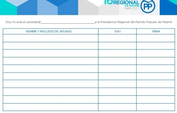 Los posibles candidatos a presidir el PP de Madrid ya tienen a su disposición la hoja de recogida de avales
