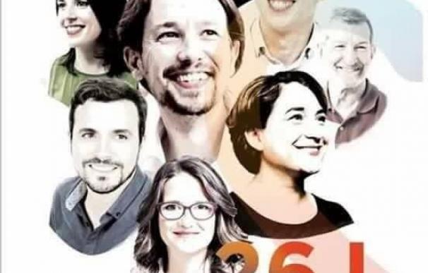 26J- El cartel de Unidos Podemos mezcla rostros de Podemos con referentes de las coaliciones como Garzón, Colau y Oltra