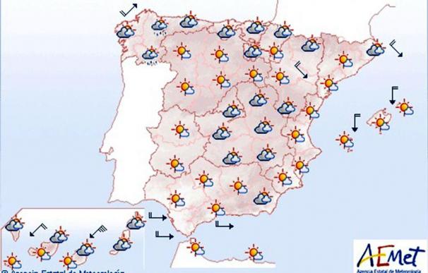Mañana cielos nubosos en Galicia y despejado resto península y Baleares