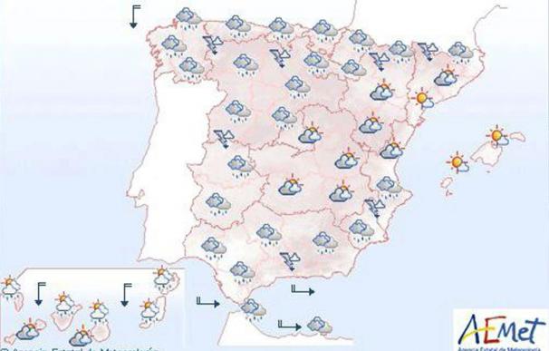 Mañana, lluvias débiles generalizadas, más intensas en el norte y Andalucía