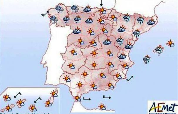 Mañana, lluvias en noroeste peninsular y Cataluña y poco nuboso en el resto