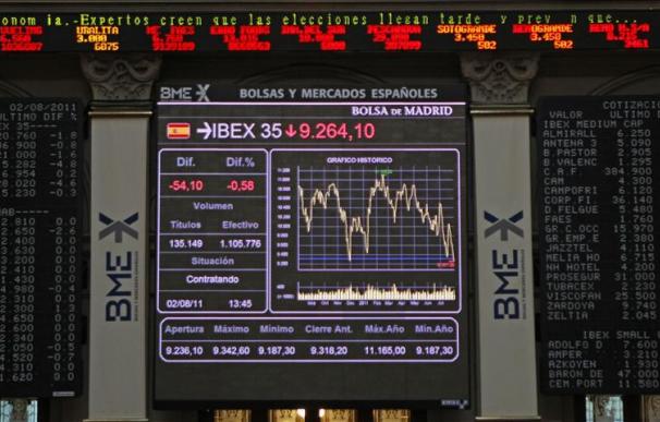 El IBEX rebota un 0,90 por ciento a mediodía y rebasa los 8.200 puntos