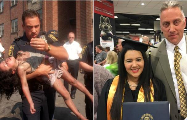 Un policía acude a la graduación de la niña que salvó hace 18 años en EEUU
