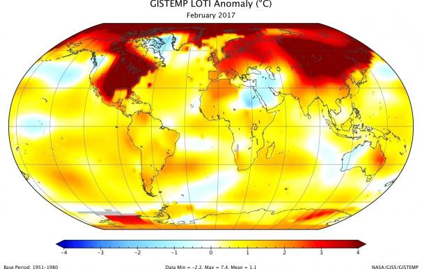 Febrero de 2017, segundo más cálido en 137 años de registros