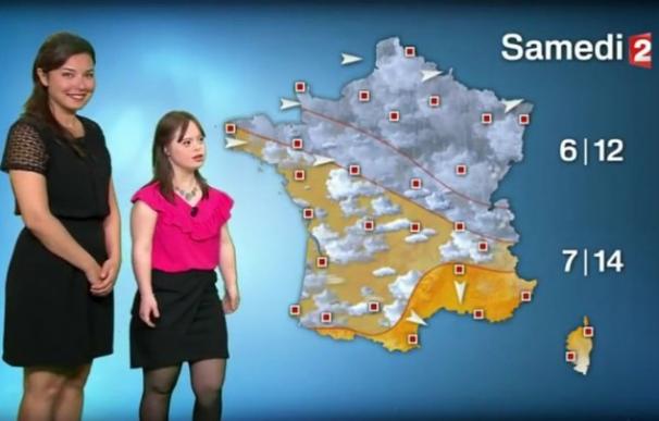 Momento en que Mélanie Ségard copresenta el clima del fin de semana el 14 de marzo.