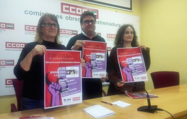 CCOO Extremadura reclama un "acto de rebeldía" contra el "terrorismo" de la violencia machista y la desigualdad laboral