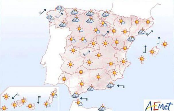 Mañana, altas temperaturas en el este, centro y sur de la península y en Canarias