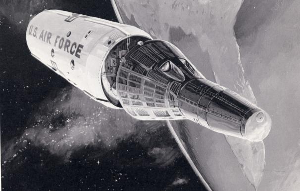 Arte conceptual del aspecto que tendría el Manned Orbital Laboratory con el que Estados Unidos pretendía espiar a la URSS desde el espacio. (NRO)