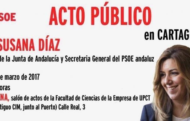 Susana Díaz celebra este sábado en Cartagena su primer acto de partido tras conocerse que se presentará a primarias PSOE