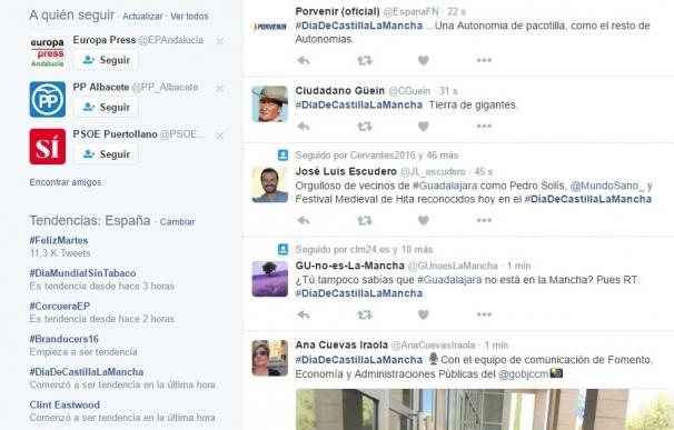 El hashtag #DiaDeCastillaLaMancha comienza a ser tendencia nacional en Twitter