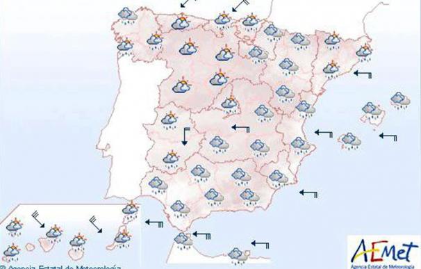 Lluvias fuertes mañana en Andalucía, Extremadura, Cataluña y archipiélagos