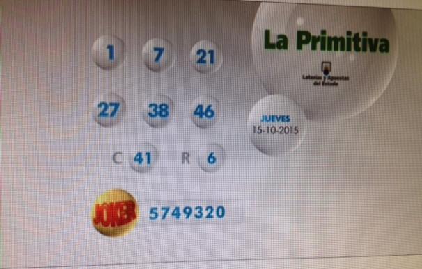 Resultado Lotería Primitiva jueves 15 de octubre