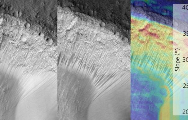 Una ilusión óptica hace ver salmuera en movimiento en Marte