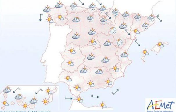 Mañana, lluvia débil en el Cantábrico y pocas nubes en el resto peninsular