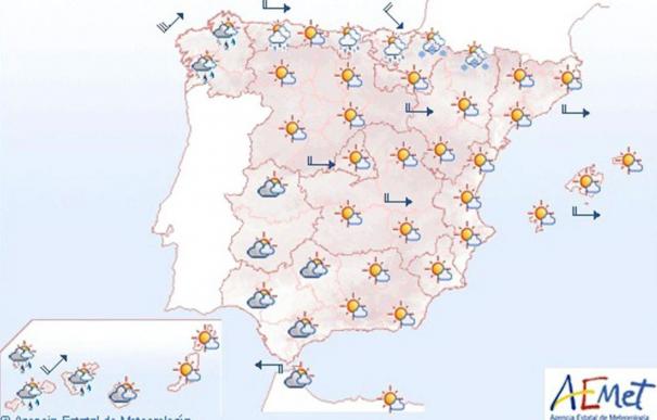 Vientos fuertes en Canarias, Baleares,litoral gallego y zonas altas Península