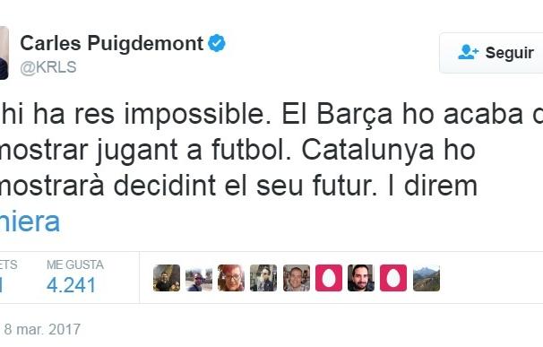 Puigdemont compara la remontada del Barça con el futuro del Cataluña y las redes arden contra él
