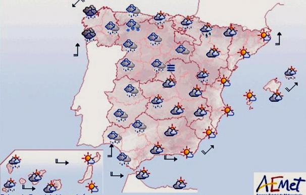 Cielo nuboso con precipitaciones, sobre todo en el oeste de Galicia