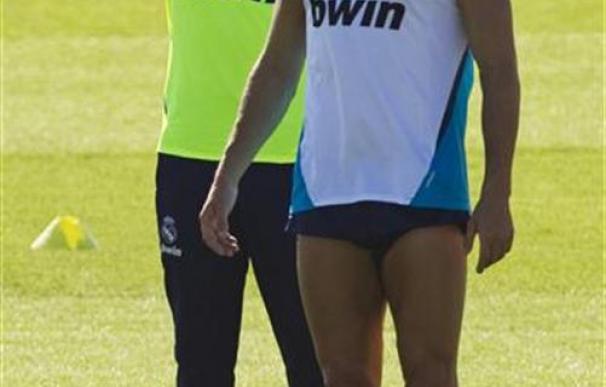 Mourinho y Cristiano Ronaldo, en un entrenamiento del Real Madrid