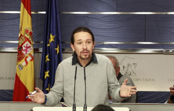 El secretario general de Podemos, Pablo Iglesias, este lunes en el Congreso.