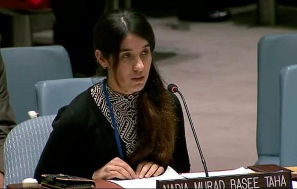 Nadia Murad durante su discurso ante la ONU en el mes de diciembre