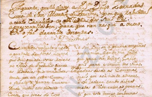 Un profesor de la UVigo descubre un manuscrito inédito en gallego, que data del s.XVIII, en plenos 'Séculos Escuros'