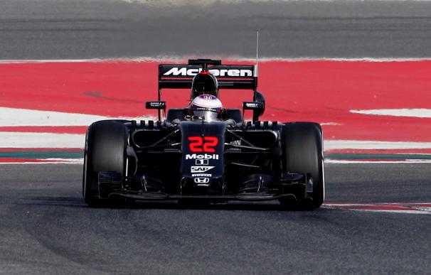 McLaren Honda's British driver Jenson Button drive