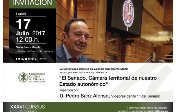 Sanz inaugura este lunes en Valencia los cursos de verano de la UCV sobre 'Nuevos desafíos constitucionales'