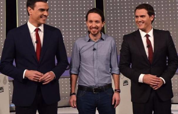 Pedro Sánchez, Pablo Iglesias y Alberto Rivera en uno de los debates electorales