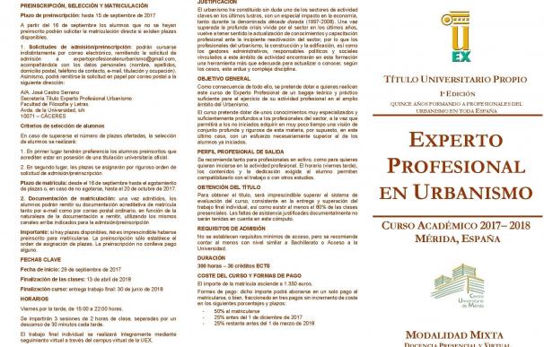 La UEX impartirá desde septiembre un curso de 'Experto Profesional en Urbanismo' en el centro Universitario de Mérida