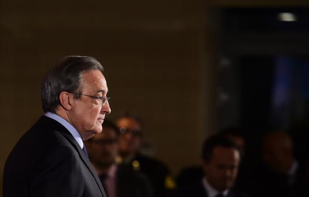 Real Madrid's president Florentino Perez looks on
