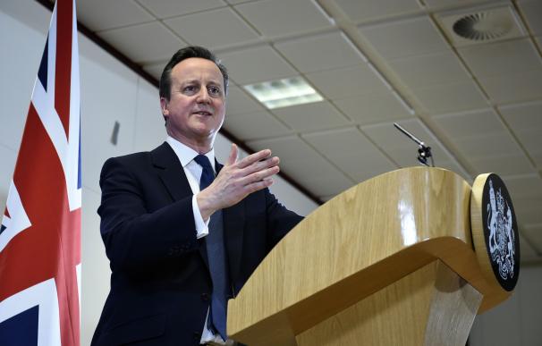 British Prime Minister David Cameron delivers a pr