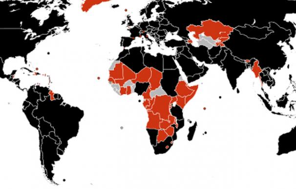 Mapa de los países afectados por la pandemia de influenza H1N1 de 2009 según el ECDC.