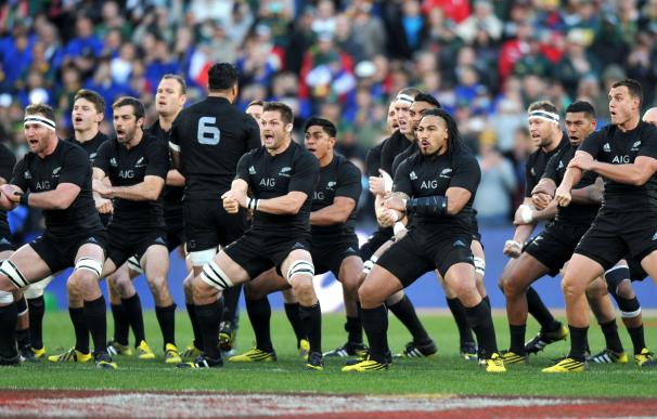 New Zealand's All Blacks perform the Haka during t