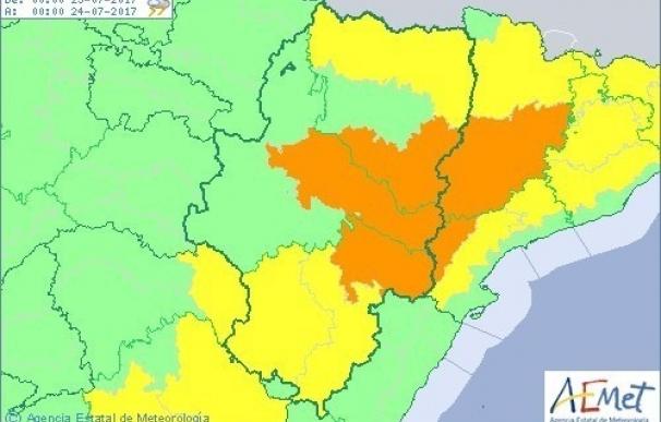 Aviso naranja por tormentas en la ribera del Ebro, Bajo Aragón de Teruel y sur de Huesca