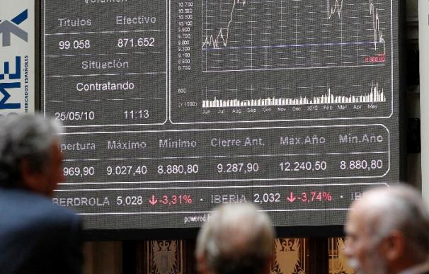 La Bolsa española reduce su caída al 1,68 por ciento tras la subasta de bonos