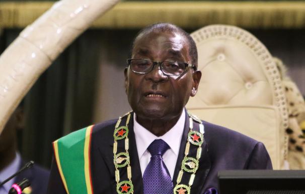 Zimbabwe President Robert Mugabe delivers a speech