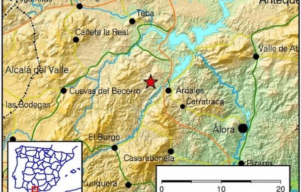 Registrado un terremoto de magnitud 3,6 al noroeste de Ardales