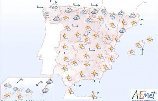 Temperaturas altas en zonas del tercio oriental peninsular, Costa Sol y Mallorca
