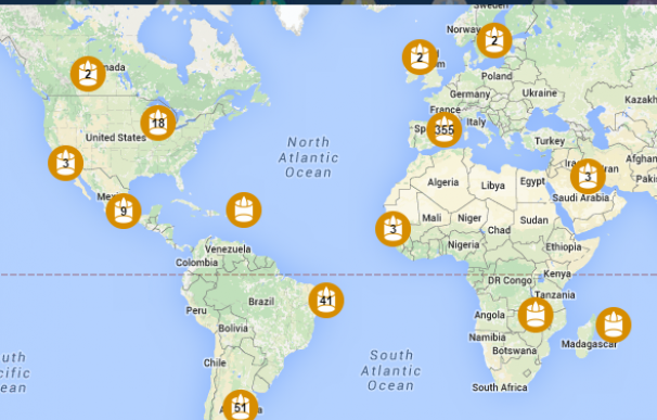 Mapa de rezos de la app móvil 'Click to pray' que ha creado el Vaticano para compartir rezos con el Papa