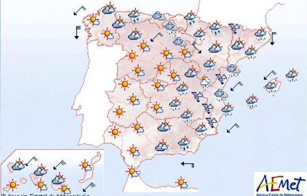 Tormentas muy fuertes en zonas del este peninsular y fuertes en Baleares