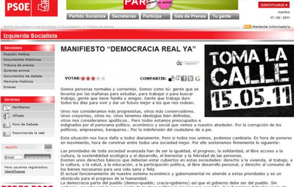 El manifiesto de Democracia Real Ya 'se cuela' en la web del PSOE
