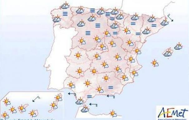 Intervalos nubosos en el norte peninsular, Baleares y área del Estrecho