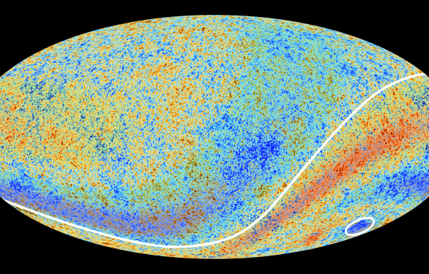 Imagen de las anomalías detectadas por Planck, con la mancha fría abajo.