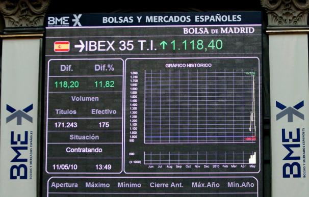 La Bolsa española da un vuelco y el IBEX sube el 0,84 por ciento a mediodía