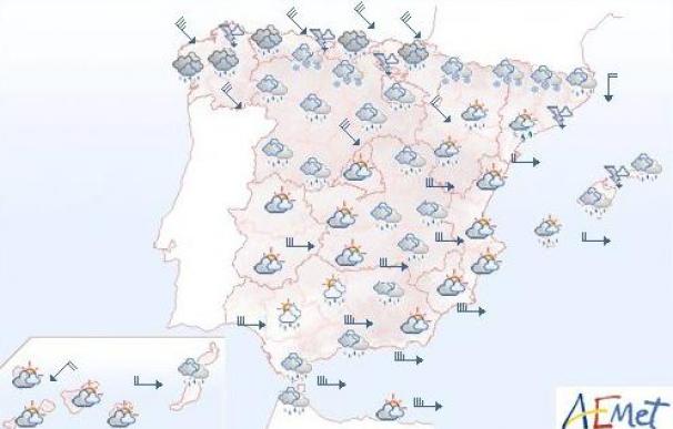 Mañana lluvias persistentes en el Cantábrico, Andalucía y Baleares