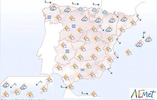 Viento fuerte en nordeste peninsular y Baleares, muy fuerte en algunas zonas